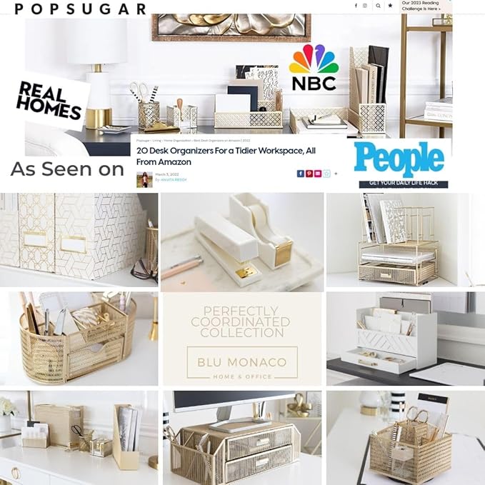 BLU MONACO Gold Magazine Basket: Stylish Gold Rack and Organizer for Floor or Bathroom Storage – Decorative Narrow Book and Magazine Holder.