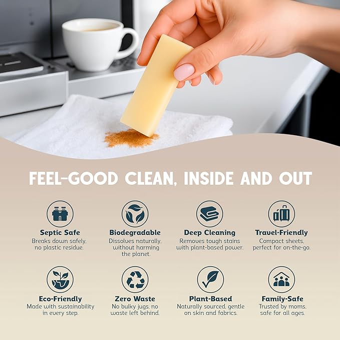 QLEAN Vegan Stain Remover Bar for Fabrics, Laundry Bar Soap for Clothes – Plant-Based, Travel-Friendly Stain Remover for Grease, Wine, Coffee, Grass & More – Non-Toxic & Safe for Delicates (3)