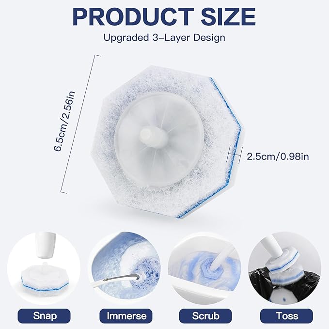 100PC Toilet Bowl Wand Refills, Disposable Toilet Brush Heads, Upgraded Toilet Scrubber Refill, Toilet Cleaner Refill Pads with Most Toilet Brushes for Easy Bathroom Cleaning