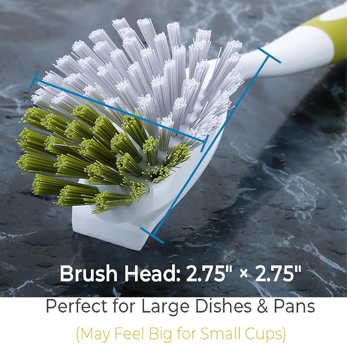 Dish Brush with Handle, Stiff Bristles Dish Scrubber for Pots, Pans & Sink Cleaning, 3 Pack