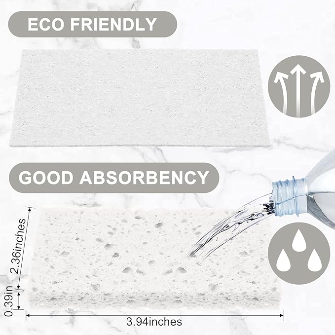 Zhengmy 100 Pieces Sponges Bulk Sponges Kitchen Compressed Sponge Natural Dish Sponge Compressed Wood Pulp Cleaning Without Scratching for Kitchen Bathroom, 3.9 x 2.4 x 0.12 Inch (White)
