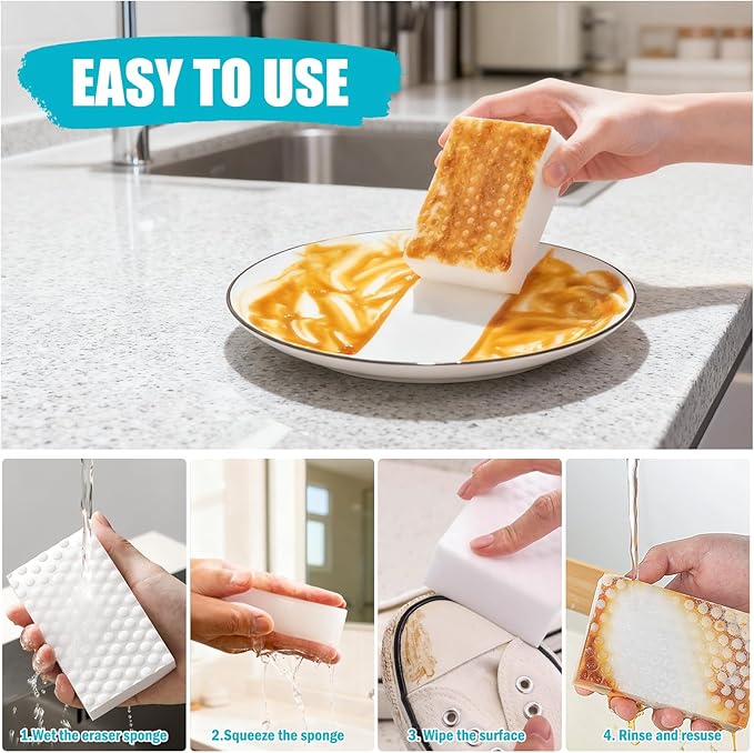 20-Pack Melamine Sponges, Multi-Functional Household Cleaning Pads for Kitchen, Dishes, Bathroom & Walls, 2X Density Extra Thick & Non-Scratch Bulk Sponge Foam Pads for Tough Stains and Grease