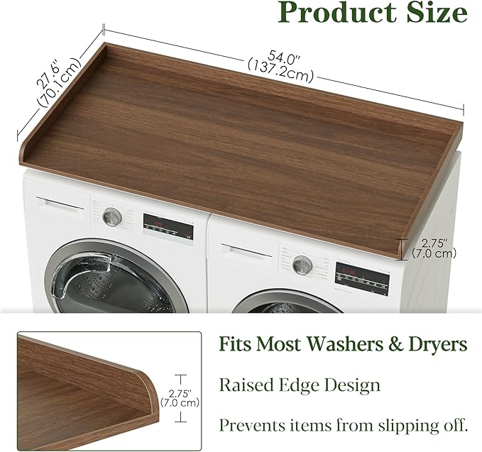 Washer Dryer Countertop, 27.6" x 54" Laundry Countertop for Washer and Dryer, Laundry Room Organization and Storage, Walnut