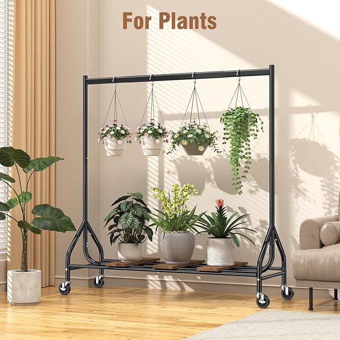 EAGMAK Heavy Duty Clothes Rack Load 420 LBS, Rolling Garment Rack with Lockable Wheels, Standing Metal Clothing Rack, Portable Wardrobe Sturdy Coat Rack for Hanging Clothes (Black, 59″×18.9″×63″)