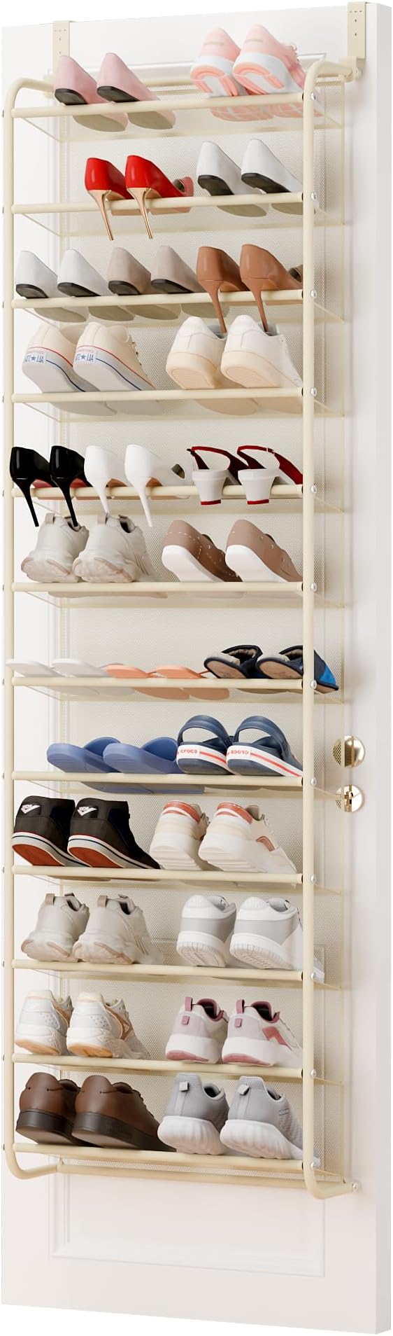 Whitmor 36 Pair Over The Door Shoe Organizer, 12 Tier Hanging Shoe Organizer, Heavy Duty Metal & Mesh Shoe Holder, Hanging Shoe Rack for Closet Organizer & Storage, 69"L x 21.7"W x 7.5"H, Beige