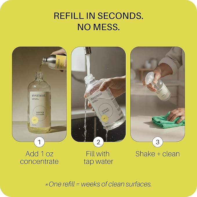 Everneat Surface Cleaner Concentrate (Refill) Lift / 4 Refills (4oz) | Aluminum Bottle…
