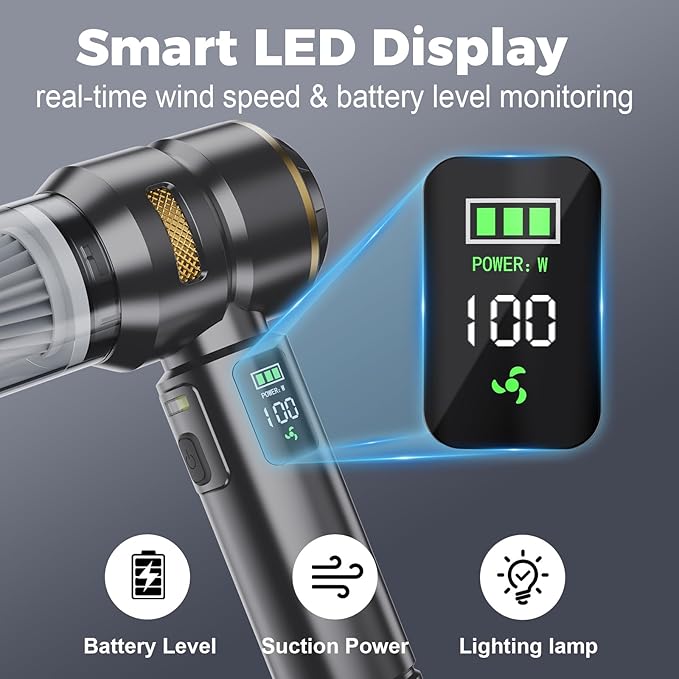 Portable Cordless Handheld Vacuum Cleaner for Car,Smart Display,Dual-Mode:Suction & Blowing,3-Stage Suction Power,One-Touch Dust Emptying,LED lighting,Mini Hand Vacuums for Car,Home,Office,Pet Hair