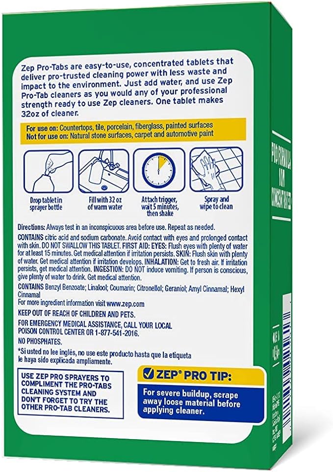 Zep PRO-TABS All Purpose Cleaner Dissolvable Tablets - 4 Tablets - ZUAPCTAB Just Add Water! Environmentally Friendly