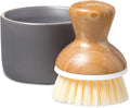 Full Circle Bubble Up Bamboo Dish Brush & Ceramic Soap Dispenser – Family Safe, Formaldehyde-Free – Kitchen Scrub Brush for Dishes, Nonstick & Cast Iron, Gray