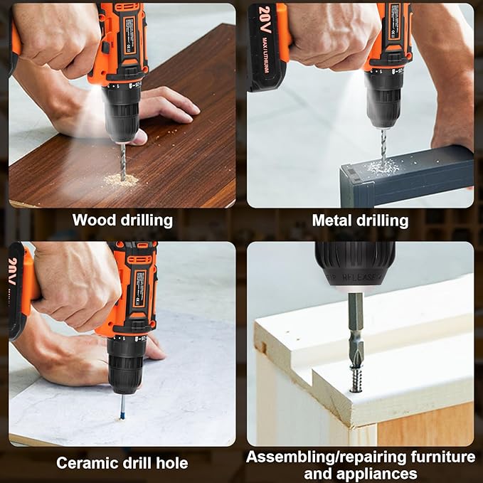 20v Drill Driver Set,Cordless Drill with Battery and Charger,LED Tools Kit,25+1 Torque Setting,43pcs Drill Bits