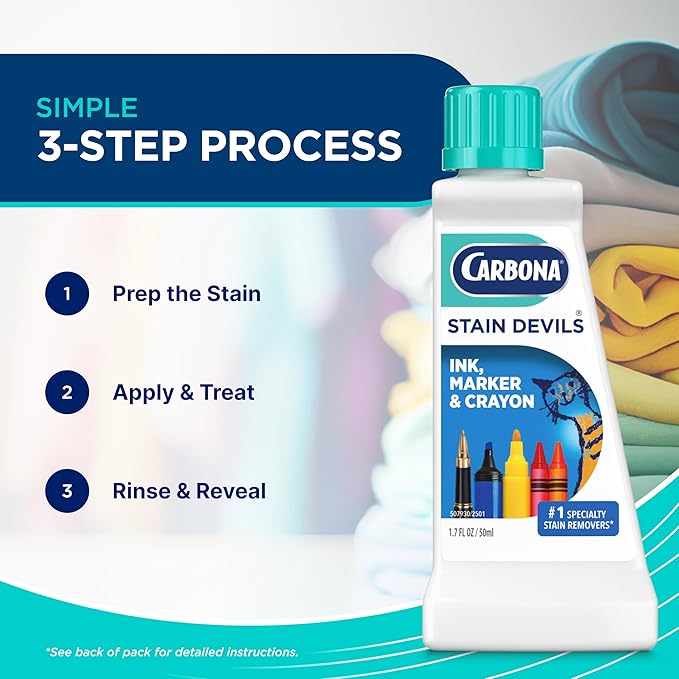 Carbona Stain Devils® #3 | Ink, Marker & Crayon | Professional Strength Laundry Stain Remover | Multi-Fabric Cleaner | Safe On Skin & Washable Fabrics | 1.7 Fl Oz, 1 Pack