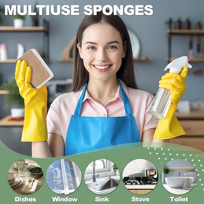 Aheroi Natural Dish Sponge, 32 Count FSC Certified Plant-Based Biodegradable Compostable Kitchen Sponges for Dishes Bulk, Organic Eco Friendly Cleaning Sponge for Bathroom, Household, Non Scratch