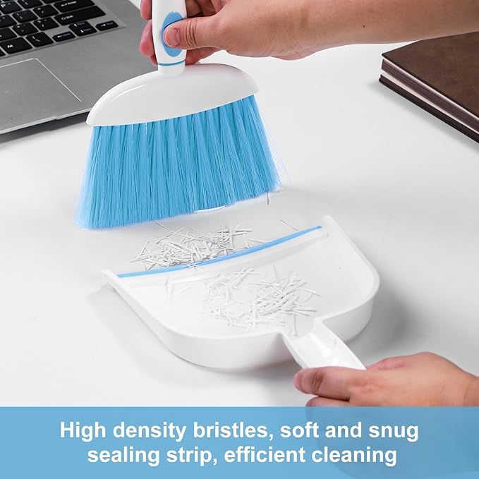 NACENA Small Dust Pan and Brush Set, Mini Broom and Dustpan Set Small Hand Broom and Brush Combo Dust Pan for Home Cleaning Drawers Desktop Sofas and Outdoor, Dark & Blue
