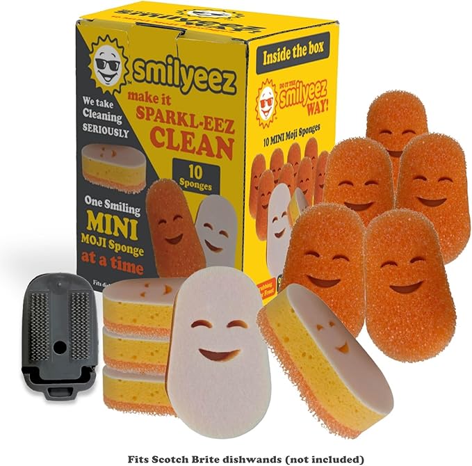 Smilyeez No Plastic Mini Moji Scrubbing Sponge Refills for Scotch Brite Dishwand (10 Pack)