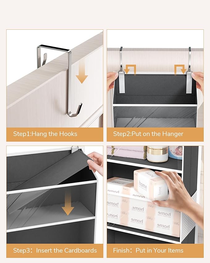 ULG Clear Over The Door PVC Organizer with 4 Pockets Hanging Storage for Bathroom, Closet, or Bedroom，Dark Gray