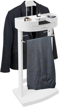 Suit Valet Stand, Standing Wooden Clothes Stand, Clothes Organizer Hanger Rack for Suit Coat Jacket Shirt for Home Bedroom Entryway Hotel Boutique, 66lbs Load Capacity(White)