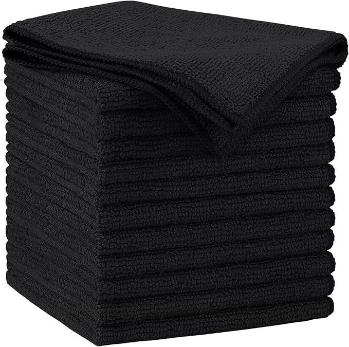 AIDEA Microfiber Cleaning Cloth Black 12PK, Microfiber Towels for Cars, Premium Car Cloths, Dusting Cloth Lint Free Cleaning Rags for SUVs, House, Kitchen, Window, Workshops,11.5×11.5"
