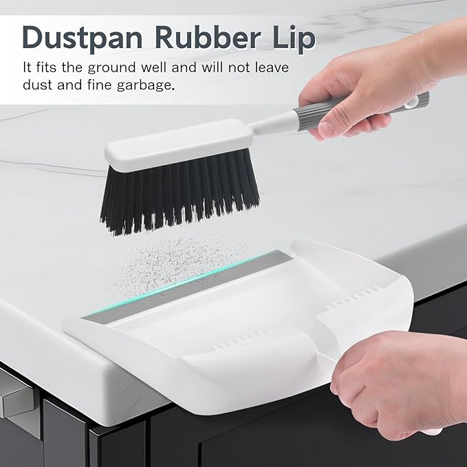 SetSail Mini Broom and Dustpan Set, Portable Cleaning Brush and Dustpan Combo Nesting Snap-On Handheld Dust Pan and Brush Set, Small Brush Dustpan for Kitchen, Desktop, Pet, Floor, Sofa, Grey White