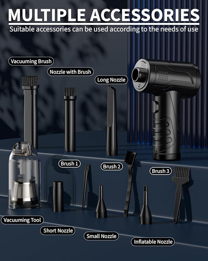 Powerful Compressed Air Duster for Deep Cleaning-Replace Compressed Air Can-No Canned Air Duster-Keyboard Cleaner-PC Cleaning-Rechargeable-3-Speeds-95000RPM Cordless Air Blower-Car Duster 8000mAh
