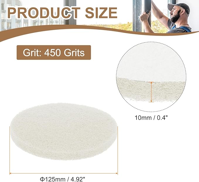 HARFINGTON 24pcs Scrubber Scouring Pads 450 Grits 5 Inch Drill Power Brush Hoop and Loop Surface Conditioning Disc Drill Scuffing Disc Scrub Pads for Home Kitchen Cleaning, White