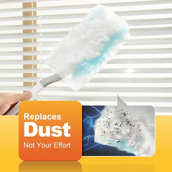 JOYMOOP Disposable Duster for Cleaning, with 1 Handles & 24 Ct Blue Heavy Duty Refills for Swiffer Feather Duster, Household Cleaning Tool for Electronics, Dusting Furniture, Blinds, Pet Hair