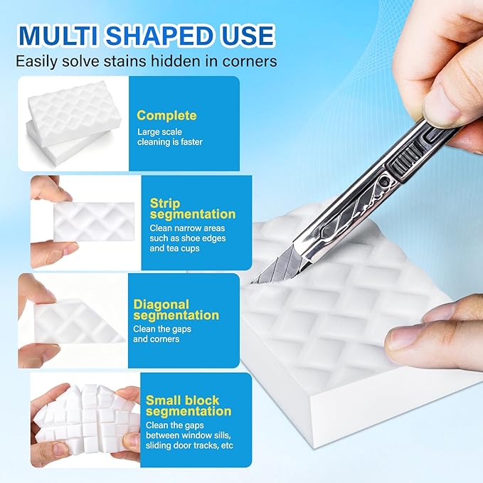 Magic Sponges Cleaning Eraser, 100Pack 2X Density Stronger Melamine Sponge Foam Pads, Multi-Functional Household Cleaner Dish Sponge, Cleaning Supplies for Kitchen, Bathroom, Floor, Sink,Wall Cleaner