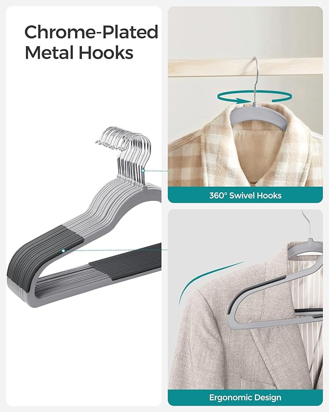 SONGMICS Clothes Hangers, Pack of 30 Plastic Coat Hangers, Space-Saving, Light Gray and Dark Gray UCRP30G