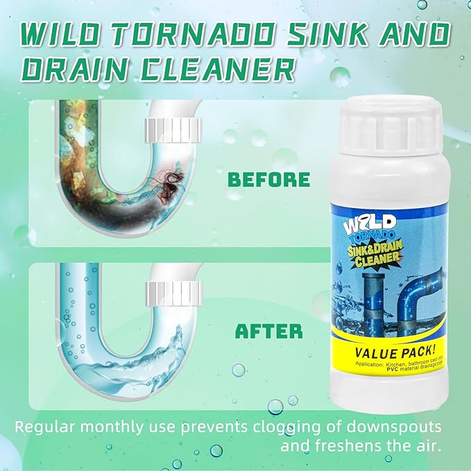 Drain Cleaner Powder, Wild Tornado Sink and Drain Cleaner Powerful Pipeline Dredging Agent, Kitchen Unblocker, Powder for Kitchen Toilet（3Pcs）