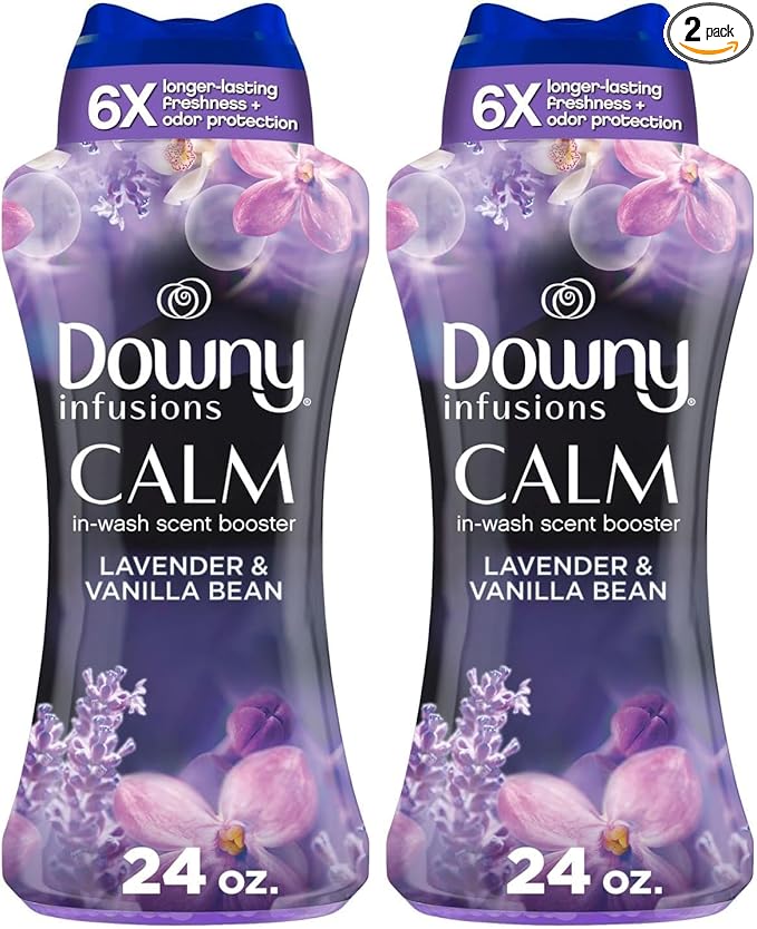 Downy Calm In Wash Laundry Scent Booster Beads,Soothing Lavender And Vanilla Bean Scent,24.0 OZ,Laundry-Scent Beads,Long Lasting Freshness,(Pack of 2)