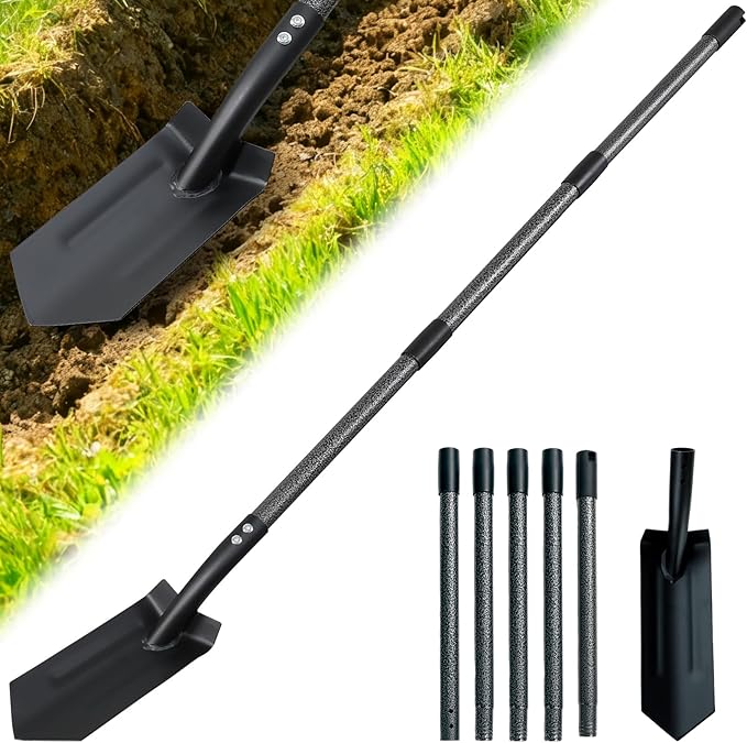 Trench Shovel for Digging, 4 inch V-Shape Narrow Trenching Spade, Heavy Duty Metal Garden Shovel Entrenching Tool for Edging Gardening Landscaping, 75 inch Adjustable Long Handle & Foot Rest Pedal