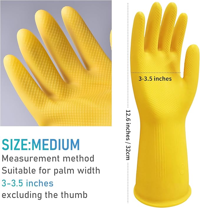 Rubber-Gloves Dishwashing Gloves for Cleaning-Kitchen - 2 Pairs Long Household Cleaning Gloves for Washing Dishes