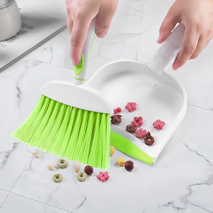 NACENA Small Dust Pan and Brush Set, Mini Broom and Dustpan Set Small Hand Broom and Brush Combo Dust Pan for Home Cleaning Drawers Desktop Sofas and Outdoor, Green
