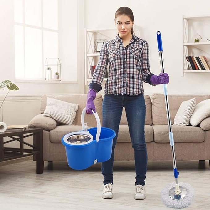 Spin Mop and Bucket with Wringer Set, 360° Spinning Mop Bucket System with 3 Microfiber Mop Replacement Heads and 61" Stainless Steel Adjustable Handle for Floor Cleaning (20QT)