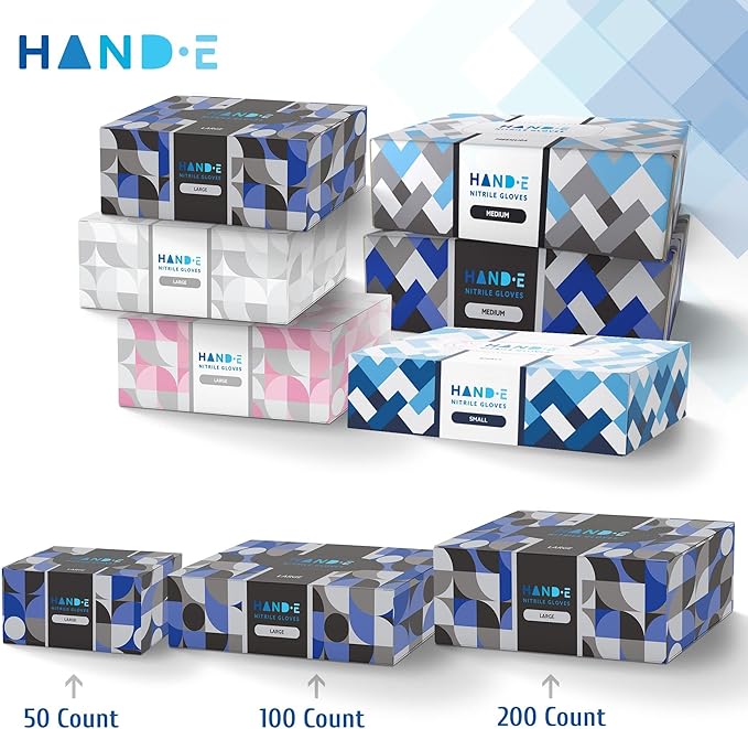 Hand-E Touch Black Nitrile Disposable Gloves Medium, 50 Count - BBQ, Tattoo, Hair Dye, Cooking, Mechanic Gloves - Powder and Latex Free