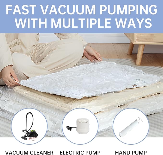 10 Jumbo Vacuum Storage Bags, Vacuum Seal Bags for Clothing, Pillows, Comforters, Blankets, Space Saver Bags with Hand Pump