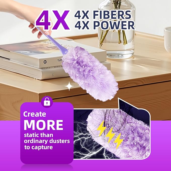 Duster Refills 20-Pack with 2 Handles ， Fits All Swiffer Handles ，4X Efficient for 360° Cleaning on Blinds, Ceiling Fans & Furniture