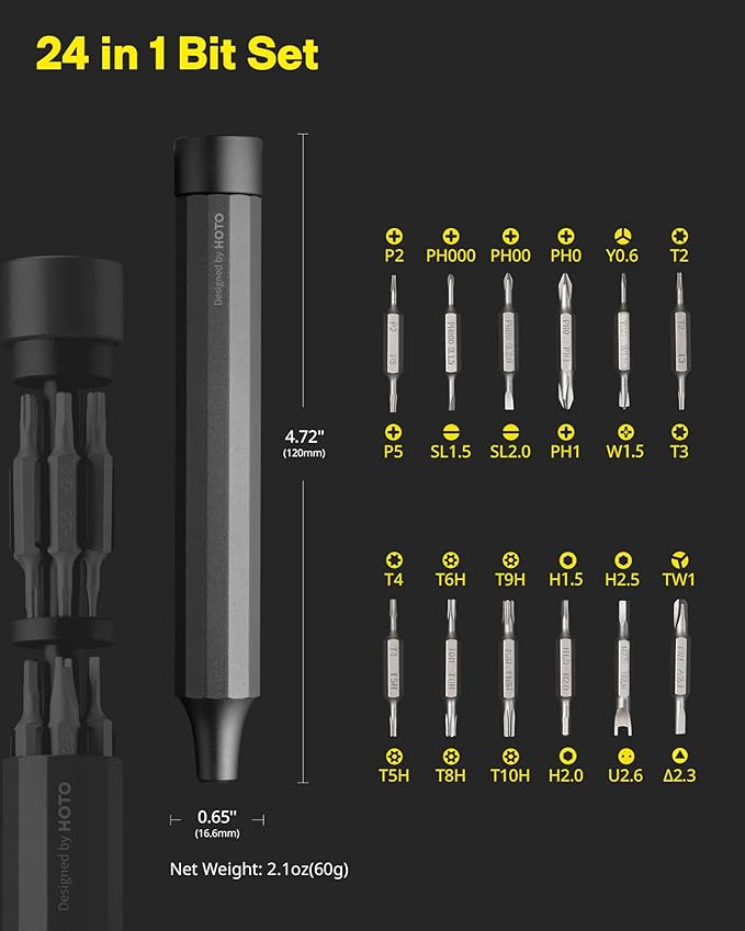 HOTO 24 in 1 Multi Bit Mini Screwdriver Set Magnetic, Manual Precision Screwdriver Set, EDC Pen Screwdriver for Eyeglasses, Electronics, Watches, Phones, Laptops, Cameras, Gadgets for Men, Slate Grey