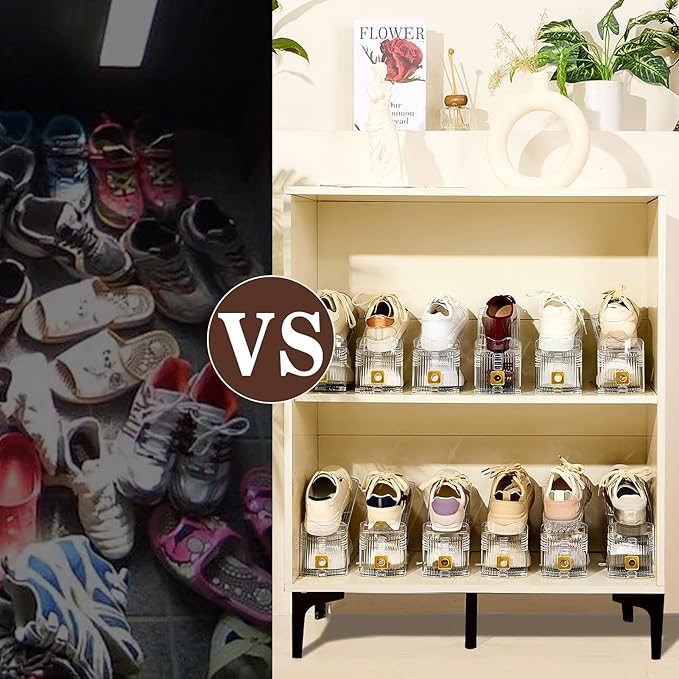 Shoe Slots Organizer for Closet, 20 Pack Shoe Stacker Organizer, Shoe Storage Space Savers 50%, 3 Levels Adjustable Shoe Racks for Closet Organization