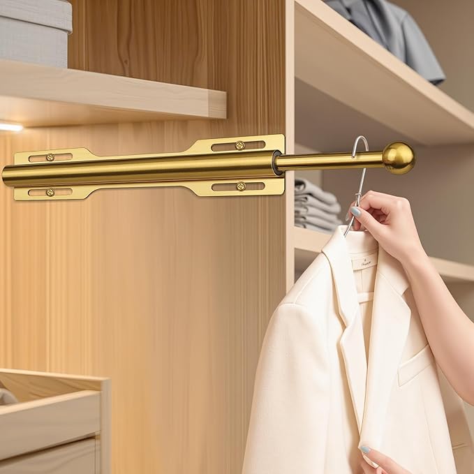 FIRJOY 12" Valet Rod for Closet Pull Out (2 Pack, Brushed Gold)
