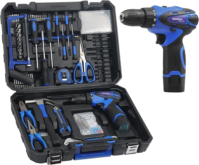 Tool Box-261-Piece Home Tool Kit with 12V Cordless Drill & Accessories | Electric Power Drill Driver Tool Set for House, Garage, Garden, Office DIY Repairs & Projects