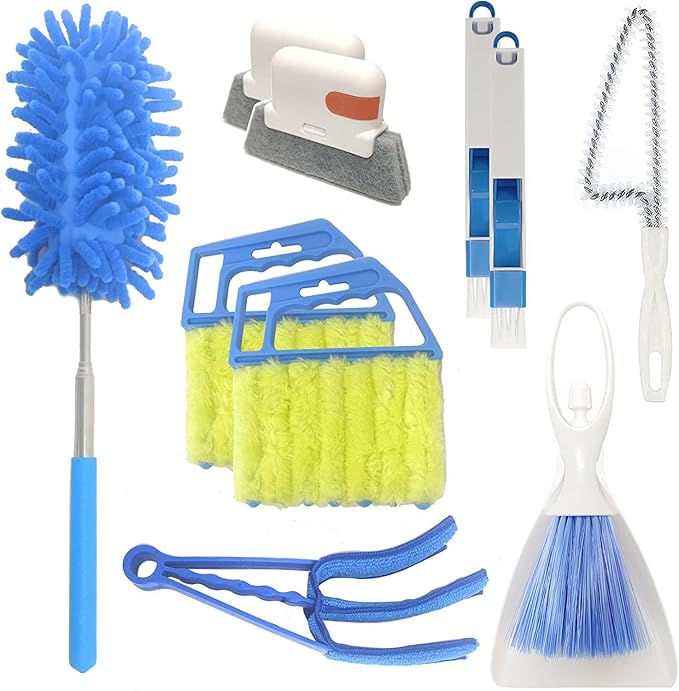 10 Pcs Venetian Window Blind Cleaner Duster Tool Set, Mini Blind Cleaner Duster Brush, Hand Held Air Conditioner Shutters Duster, Dirt Cleaner for Blind, Fan, Air Conditioner, Window Groove Gap (Blue)