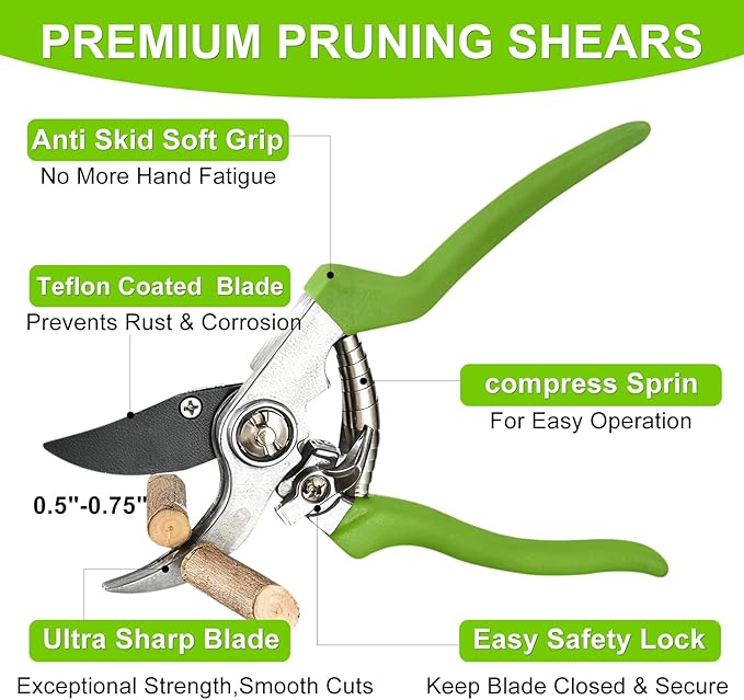 YIAD Garden Pruning Set with Lopper & Shears, 1.5-0.5" Cutting Capacity, Sharp Steel Blade, Ergonomic Handle, for Tree Branch Trimming, Fruit Tree, Shrub, Hedge, Garden Yard Flowers Plants