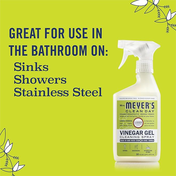 MRS. MEYER'S CLEAN DAY Vinegar Gel Cleaning Spray, Bathroom Use, No-Rinse Formula, Lemon Verbena, 16 Fl Oz, Pack of 1