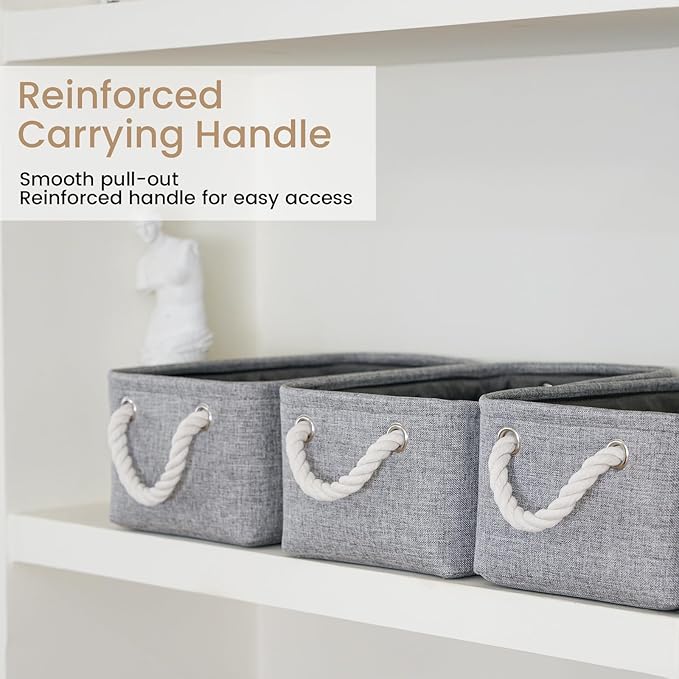 Storage Baskets for Shelves 11.8x7.9x5.2 Inch-Foldable Fabric Organizing Storage Bins with Handles, Closet & Bathroom Organizer, Home Storage for Kitchen, Office (1-Pack, Gray)