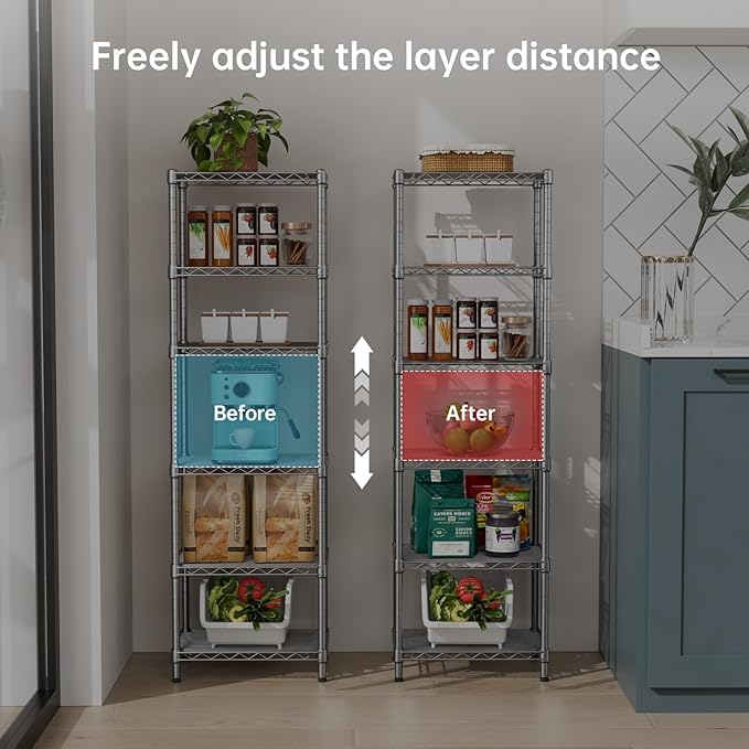 Golpart Small 5 tire Shelves Storage Wire Shelving Unit Metal Shelf Adjustable Organizers Storage Shelving for Bathroom Laundry Room Kitchen Pantry10”D x 16”W x 60.2”H Silver