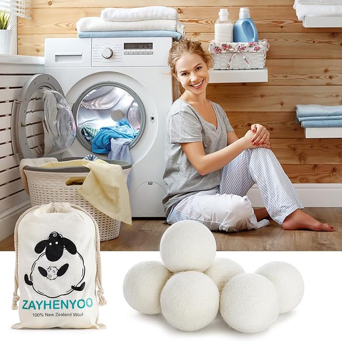 Organic Wool Dryer Balls, Wool Balls for Dryer, Laundry Balls for Dryer Reusable 6P Reducing Clothing Wrinkles,Saving Drying Time and Fabric Fluffier 100% New Zealand Wool Lint Balls (18p White)