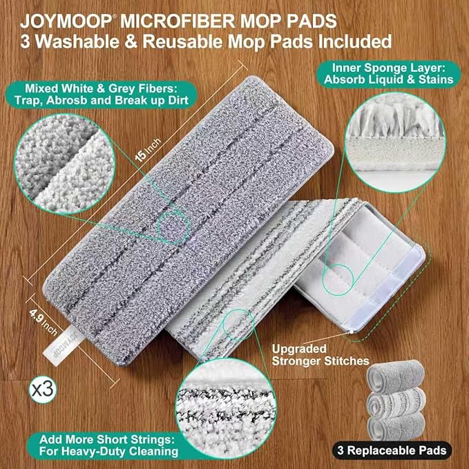JOYMOOP Mop and Bucket Set (Beige & Blush Brown) with Extension Handle, Ideal for Floor, Window, and Wall Cleaning - Includes 3 Washable Microfiber Pads for Wet and Dry Use
