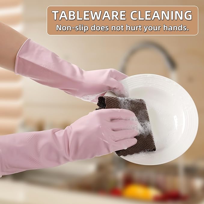 Dishwashing Rubber Gloves Reusable Kitchen Gloves 2Pairs Cleaning Gloves for Washing Dishes Long-lasting&Non-Slip