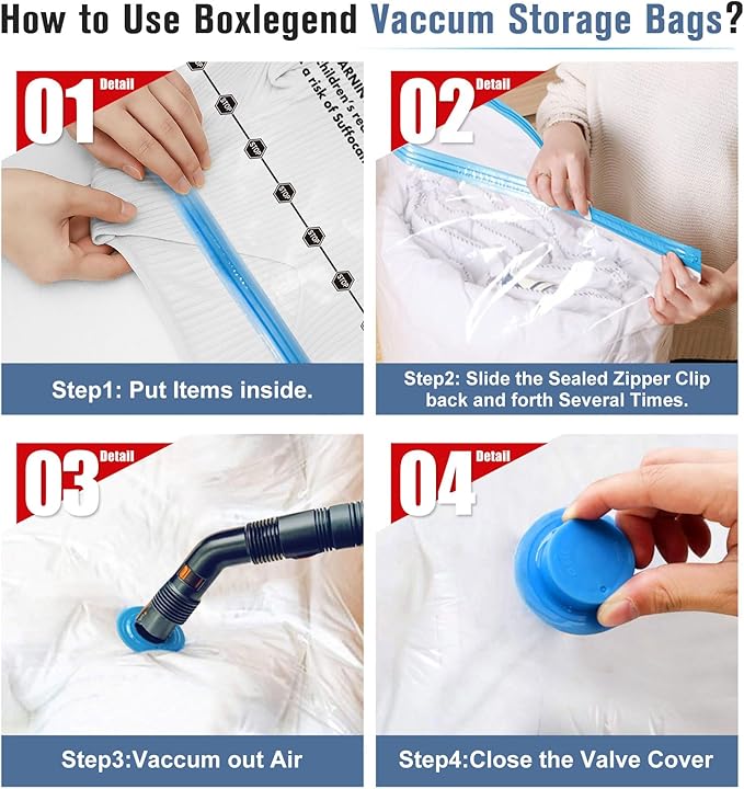 BoxLegend Vacuum Storage Bags with Hand Pump 6 Medium 19.68’’x27.56’’ Thickened Waterproof Vacuum Seal Bags for Clothing Bed Sheets Pillowcases Compression Space Saving for Moving Closet Storage