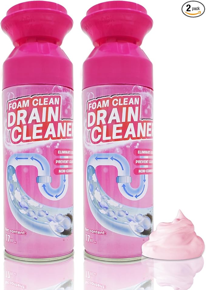 Foam Drain Cleaner, Drain Sink Cleaner and Deodorizer, Clog Remover for Kitchen, Sinks, Tubs (2 Pcs)